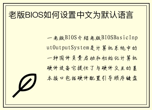 老版BIOS如何设置中文为默认语言