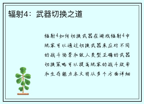 辐射4：武器切换之道