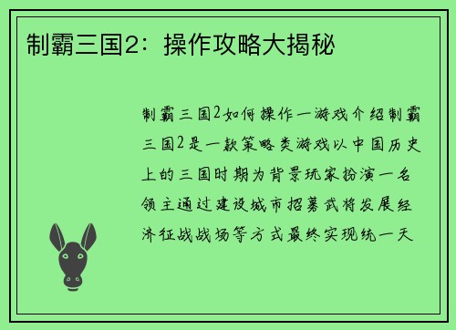 制霸三国2：操作攻略大揭秘