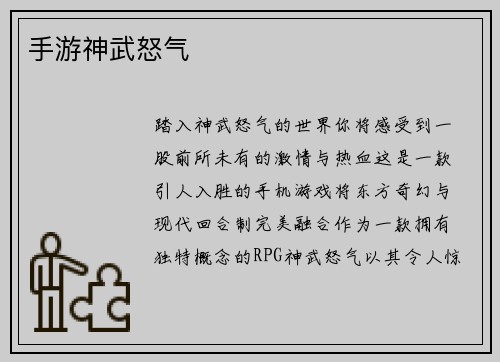 手游神武怒气